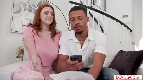 Big tits redhead letting black guy suck and fuck her breasts