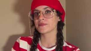 Busty brunette Waldo bounces on it after you find her lonely and feral