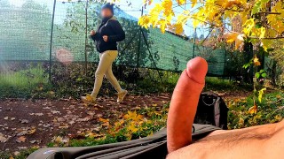 DICKFLASH in the PARK: a slutty milf can’t resist to give a me a hard titty fuck
