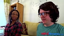 Busty ebony pounded by slick nerd
