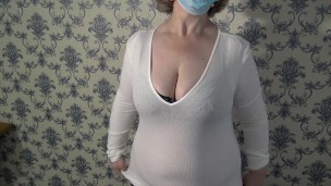 Hairy pussy and big natural saggy tits of a mature BBW milf.