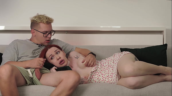 Oral creampie! Stepson surprised Step Mom with his big cock and huge cum while we were watching TV