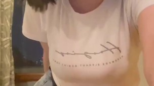 Sexy student shows off her big tits