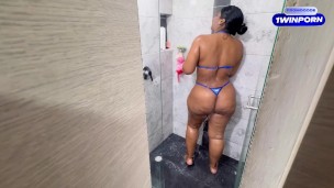 Big ass stepmom has unexpected hot sex in the bathroom and secretly gives a deep blowjob