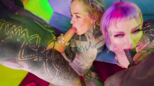 Crazy ANAL 4-some with 2 big dicks and 2 hot tattooed ANAL sluts