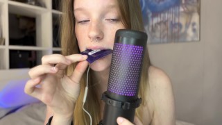 SFW!BDSM ASMR LICKING + Condom , feet, smacking (girl with freckles)