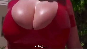 Stroking a fat cock to big natural bouncing tits!