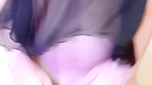horny girlfriend shaking her big tits on transparency