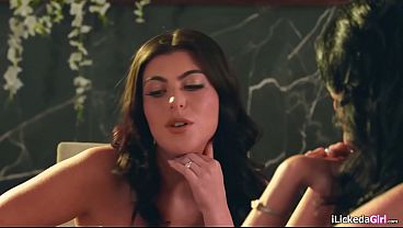 Big tits lesbian went all out licking her wife hairy pussy