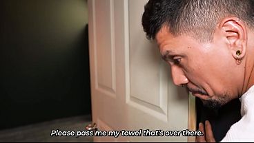 My big-titted roommate asks me for a favor and I end up fucking her in the bathroom