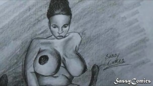Speed art drawing – Big Breasts African teen handjob